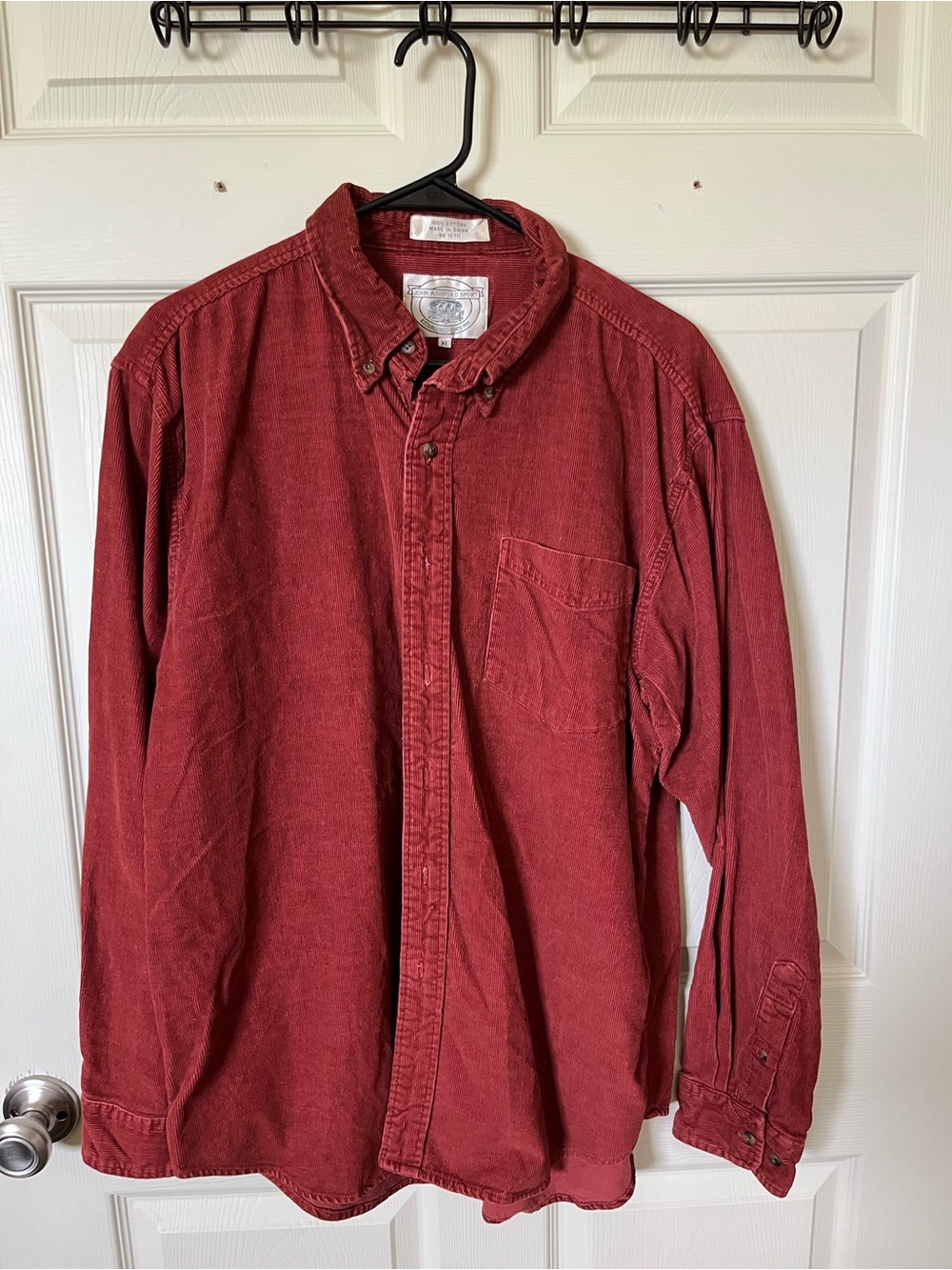 Men's Button-Down Corduroy Shirt in Rust Red